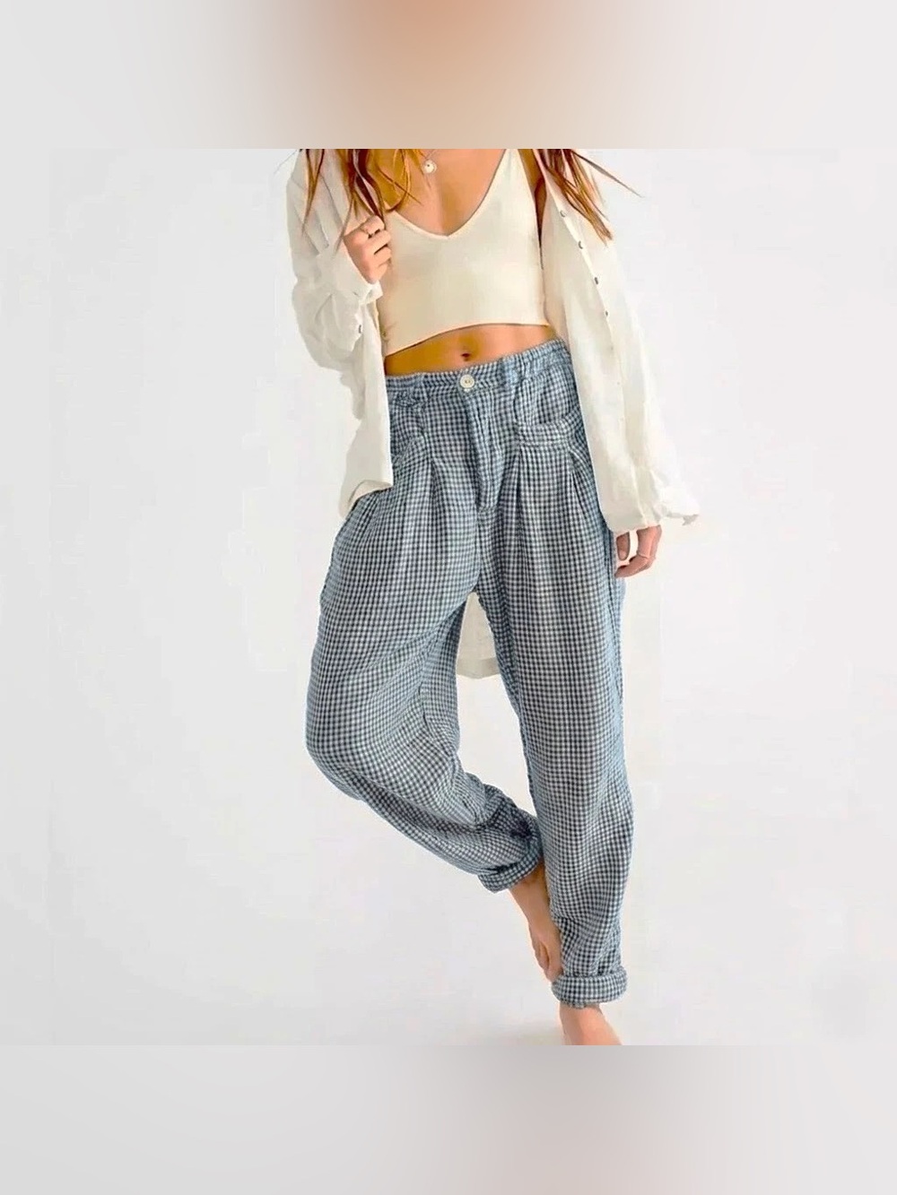 Free People x CP Shades Lourdes Gingham Trousers (Brown Colorway, See Photos)